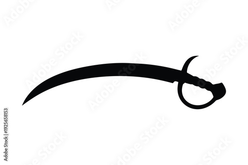 Curved sword silhouette black vector isolated on transparent background. Traditional scimitar weapon illustration.
