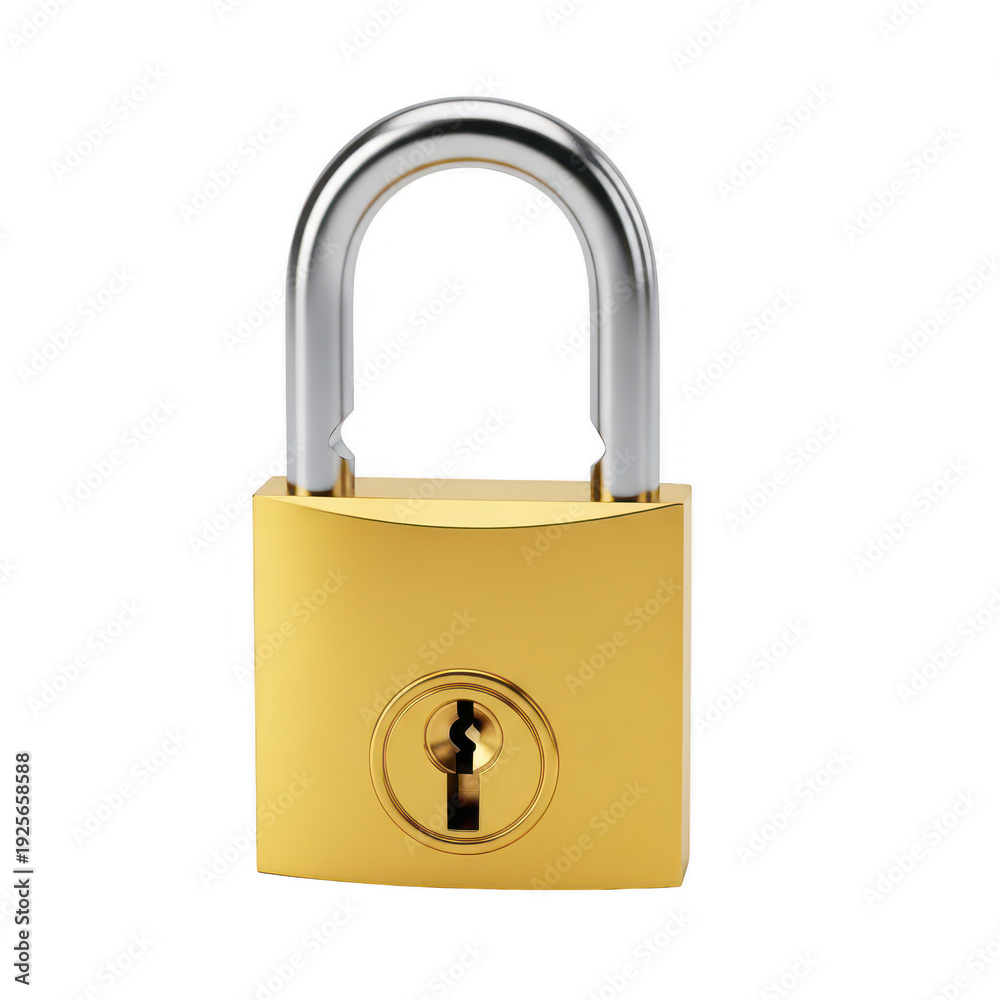 Naklejka premium A sturdy brass padlock with a shiny metallic finish and secure shackle design