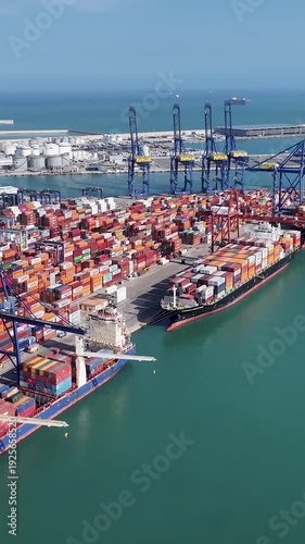 Port Of Valencia At Valencia In Comunidad Valenciana Spain. Freight Ship. Maritime Transport. Port Of Valencia At Spain. Exchange Landscape. Trade Market Scenery.