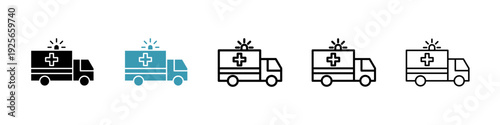 Ambulance icons collection in black and blue colors