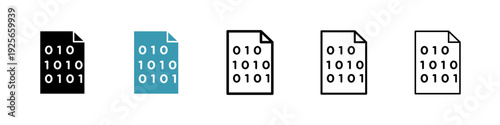 Binary code icons collection in black and blue colors