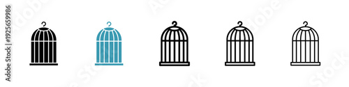 Bird cage icons collection in black and blue colors