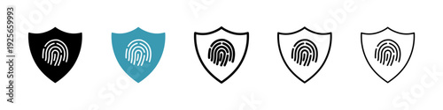 Biometric security icons collection in black and blue colors
