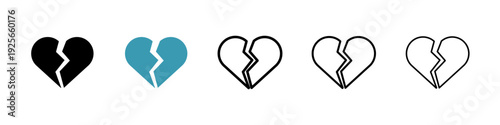 Broken heart icons collection in black and blue colors