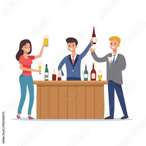 Cheers to good times: Enjoying drinks at a bar with friends vector illustration