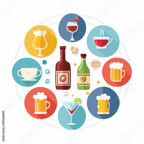 Collection of Drink Icons Representing Various Alcoholic and Non-Alcoholic Beverages