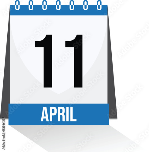 Modern desk Calendar design icon. April 11 date Minimal vector calendar showing. Check list day calender. Desk Calendar Planner with Seasonal Illustrations. Deadline calendar icon symbol sign.