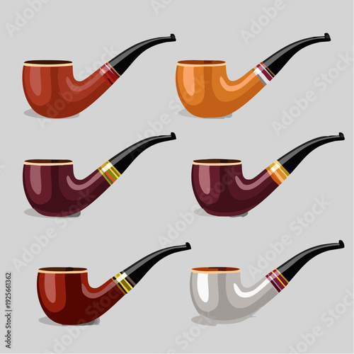 Collection of vintage smoking pipes in various colors and designs illustration