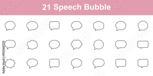 21 Speech bubbles empty thin line icons set. Speech, bubble, talk, chat, message, balloon and communication. Vector design. Speech bubbles blank isolated on white background. speech bubble comic signs