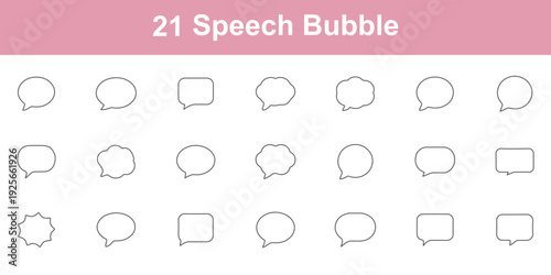 21 Speech bubbles empty thin line icons set. Speech, bubble, talk, chat, message, balloon and communication. Vector design. Speech bubbles blank isolated on white background. speech bubble comic signs