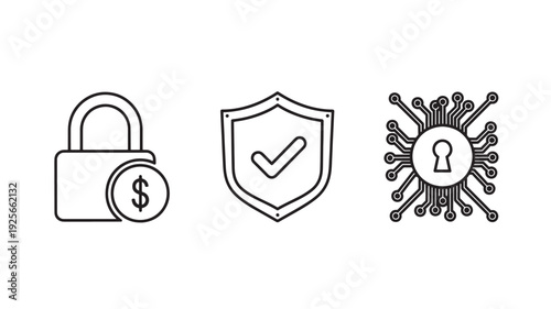 Security Icons in Minimalist Style with Simple Shapes and Monochrome Color for Cybersecurity