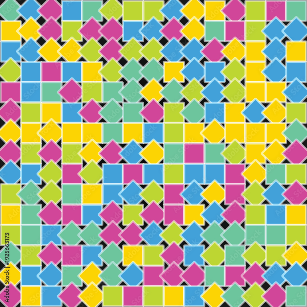Obraz premium Seamless colorful geometric square pattern background vector illustration for wallpaper and textile design