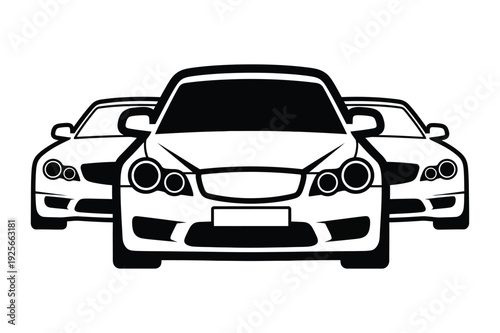 Car Silhouette Front View Black and White Automotive Design Vector Illustration.