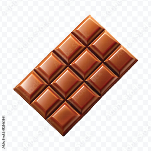 realistic 3d smooth piece of milk chocolate bar in different style isolated on transparent background