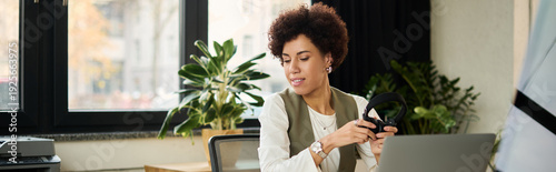 Young African American businesswoman thriving in a modern office space