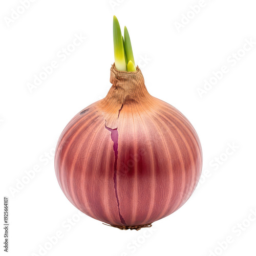 Fresh whole red onion displayed against a plain background