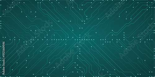 Teal Circuit Board Pattern With White Dots And Lines Representing Technology And Data Flow computer electronic