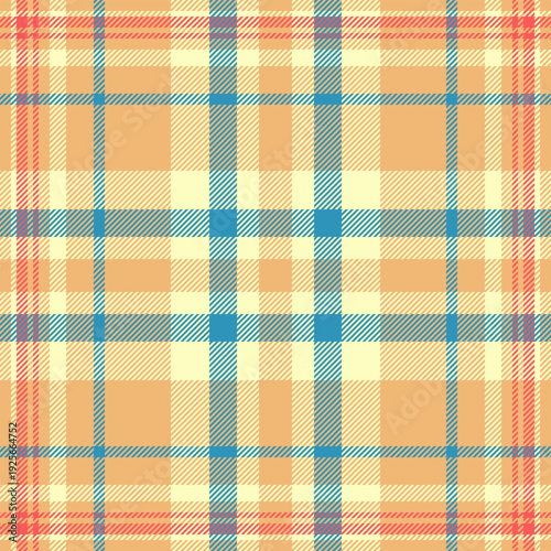 Livingroom textile seamless pattern, valentine texture check background. Full tartan fabric vector plaid in orange and light colors.