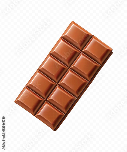 realistic 3d smooth piece of milk chocolate bar in different style isolated on transparent background