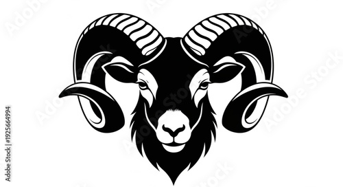 Stylized Ram Head Silhouette with Large Curved Horns.