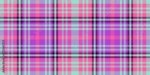 Checked pattern tartan check, canvas fabric background plaid. Endless textile vector seamless texture in teal and pink colors.