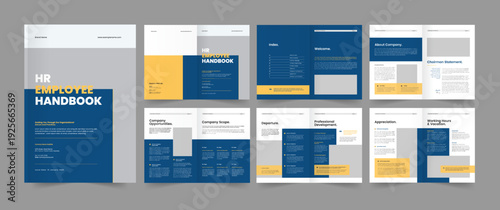 Professional HR Employee Handbook Brochure Layout with Blue and Yellow Accents