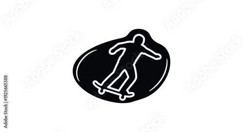 A minimalist sticker design featuring a black silhouette of a person skateboarding.