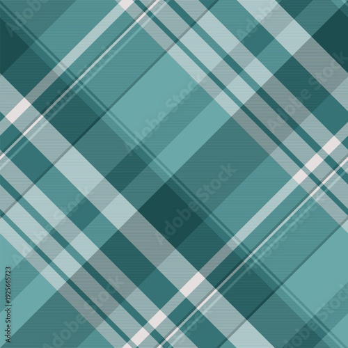 Christmas ornament seamless plaid check, paper fabric background tartan. Anniversary vector pattern texture textile in cyan and matte teal colors.