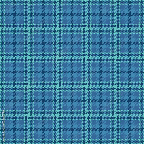 Micro check seamless plaid, packing tartan pattern texture. Stitch background vector textile fabric in cyan and teal colors.