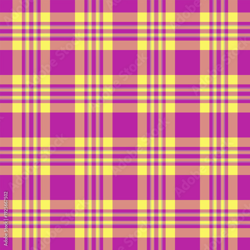 Canadian fabric plaid texture, tie tartan background vector. Grungy check pattern textile seamless in magenta and red colors.