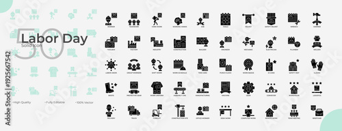 Labor Day Solid Editable Icons set
