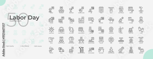 Labor Day Line Editable Icons set