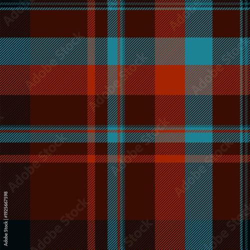 Striped vector pattern plaid, styling tartan seamless fabric. Scrapbooking texture background textile check in dark and cyan colors.