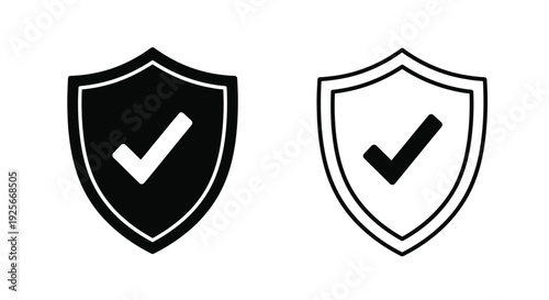 Two shield icons with checkmarks one filled and one outlined