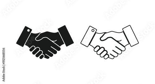 Two handshakes depicted in black fill and outline styles