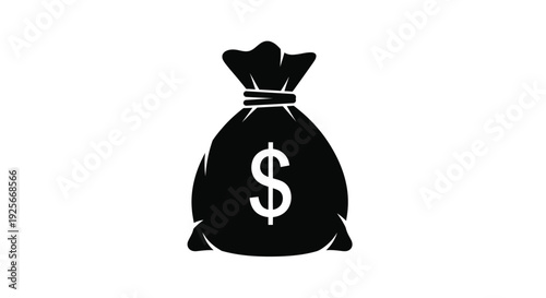 A simple black silhouette of a money bag with a dollar sign