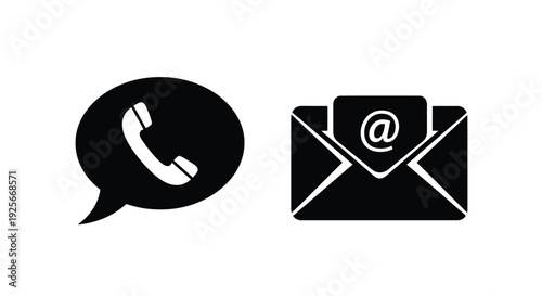 Black icons depicting a phone call and email message communication