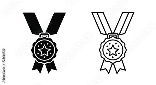 Two medal icons one solid black and one with line details