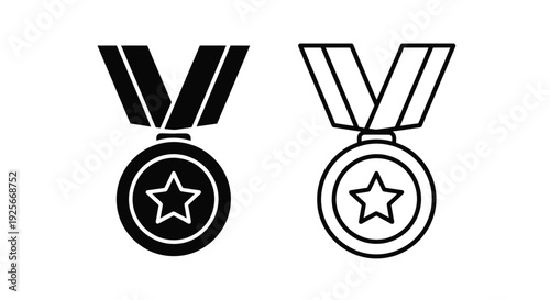 Two medal icons one filled and one outlined featuring a central star