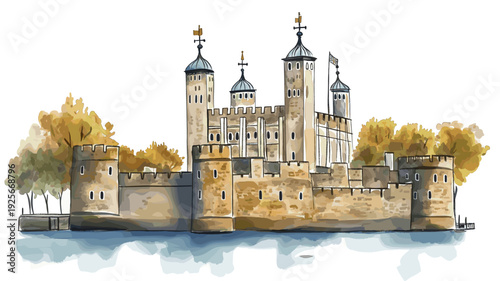 Tower of London. Tower of London watercolor vector illustration