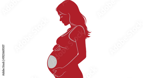 Pregnant woman silhouette in red color with white outline