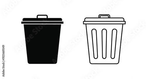 Two trash cans one solid black one outlined with perforations