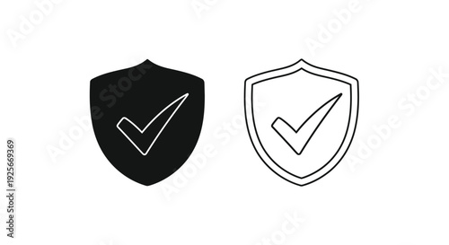 Two shield icons with checkmarks a solid black and a white outline