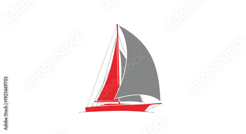 Red sailboat with gray sail on nautical symbol