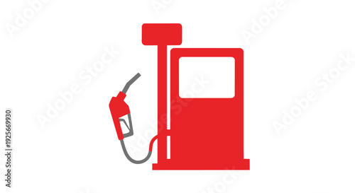 Red gas pump icon with nozzle on the left side in solid color