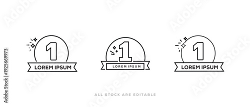 Number 1 Award Badge Outline Icon. champion award ribbon icon, Ribbon Banner, Badge, number 1 medal badge, Linear first place label, Vector Icon illustration
