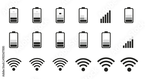 A set of mobile phone signal strength and WiFi icons in a flat, minimalist design style