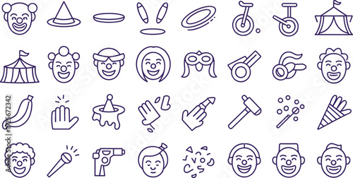 A collection of 25 simple line drawn icons featuring various objects and characters