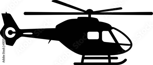 Black helicopter with letter C on tail in flight white background
