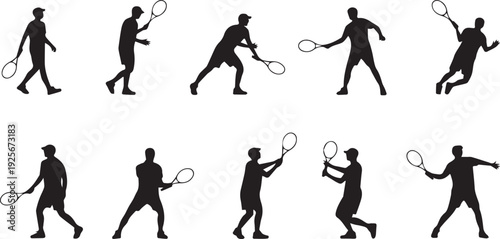 Tennis Player Silhouettes Showing Various Swing Positions